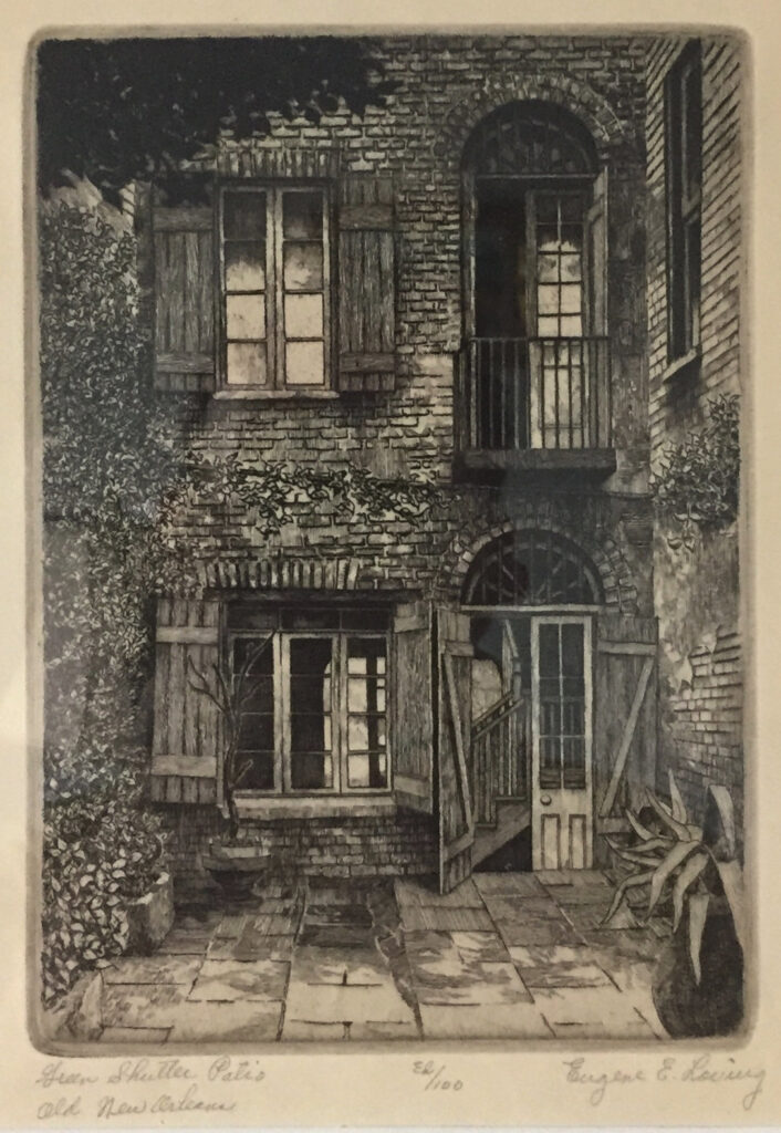 Etcher Eugene Loving was a frequent visitor to the Green Shutter and made this image of its courtyard, circa 1930s. (Private collection)