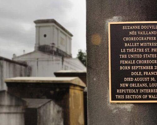 A newly installed plaque in St. Louis Cemetery No. 1 marks the area where Suzanne Douvillier was reputedly buried. (Photo courtesy French Quarter Journal)