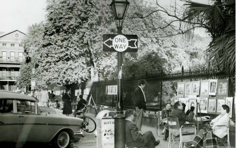 Artists along the fence at Jackson Square around 1960.